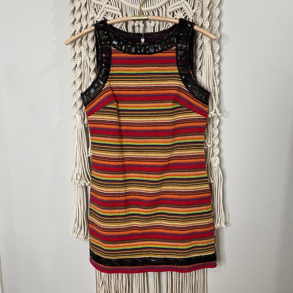 Free People Dresses & Skirts - Free People Rainbow Serape Striped Tunic Dress 4 Boho Glam Embellished Mini